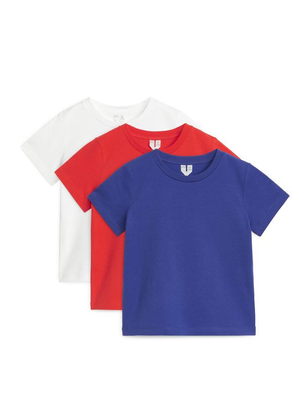 ARKET T-Shirt mit Rundhalsausschnitt, im 3er-Set Blau/Rot/Weiß