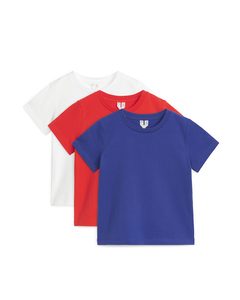T-shirt Med Rund Hals, Set Med 3 Blå/röd/vit