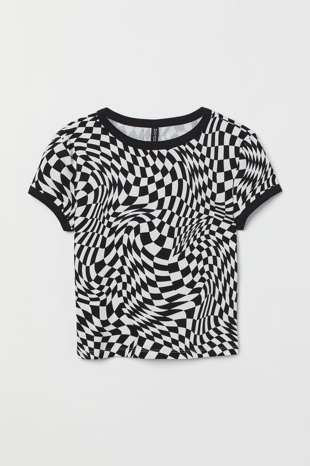 H&M Short Printed Top Black/white Checked