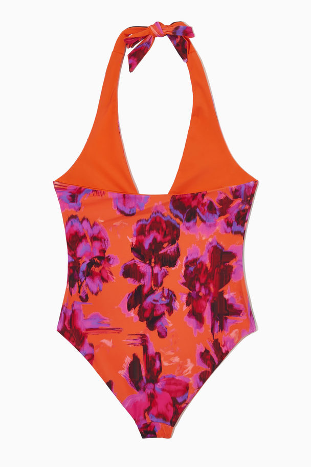 COS Reversible Printed Plunge Swimsuit Orange / Floral Print