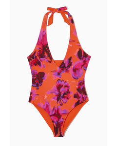 Reversible Printed Plunge Swimsuit Orange / Floral Print