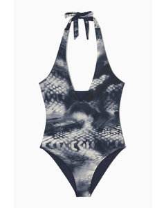 Reversible Printed Plunge Swimsuit Navy / Snake Print