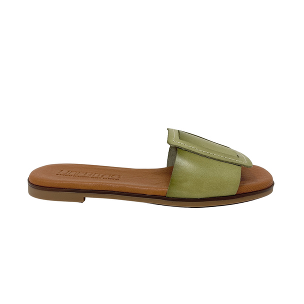 Liberitae Trivia Green Leather Flat Sandal
