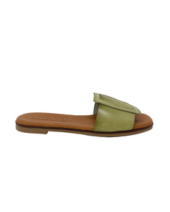 Trivia Green Leather Flat Sandal