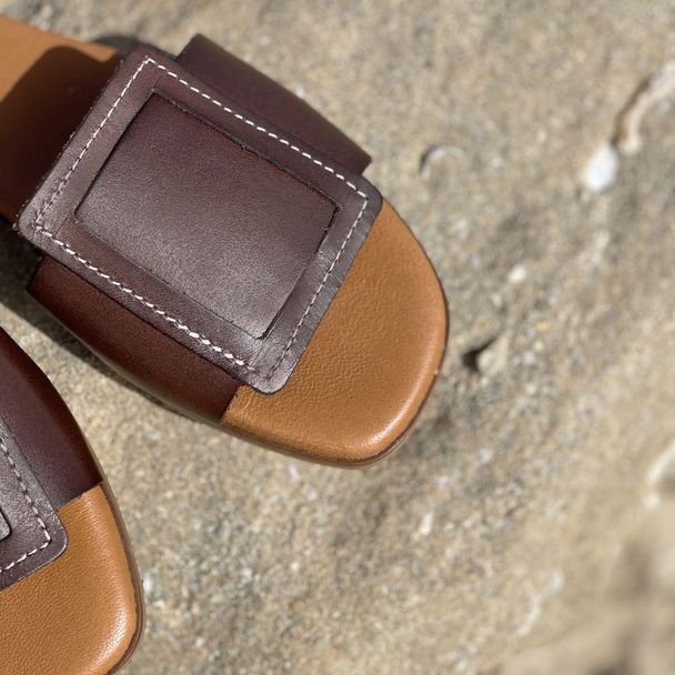 Liberitae Trivia Brown Leather Flat Sandal
