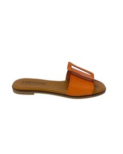 Trivia Orange Leather Flat Sandal