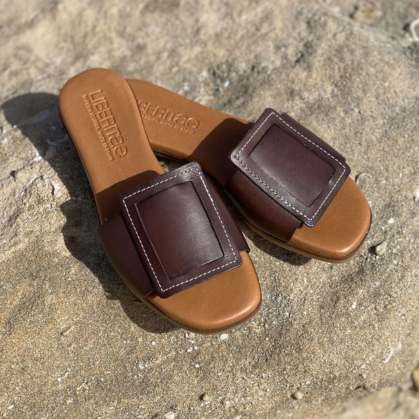 Liberitae Trivia Brown Leather Flat Sandal