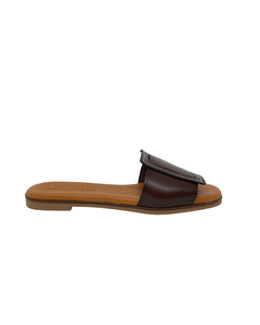 Trivia Brown Leather Flat Sandal