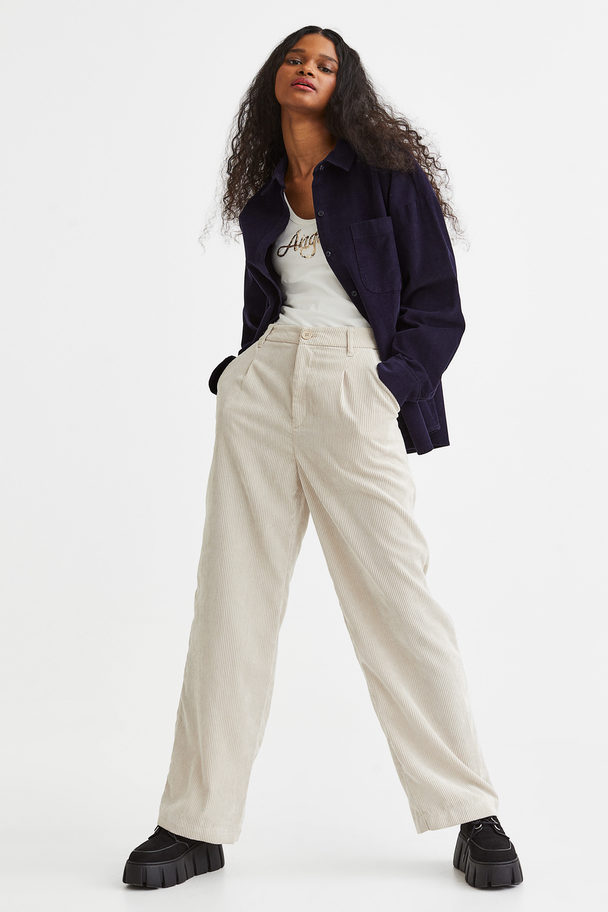 H&M Wide Corduroy Trousers Light Beige