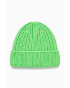 Chunky Pure Cashmere Beanie Hat Green