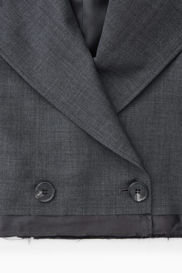 COS Deconstructed Cropped Wool Blazer Dark Grey