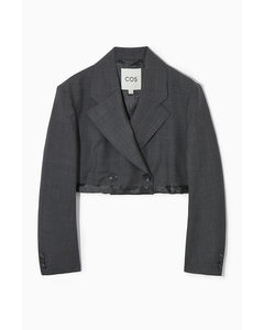 Deconstructed Cropped Wool Blazer Dark Grey