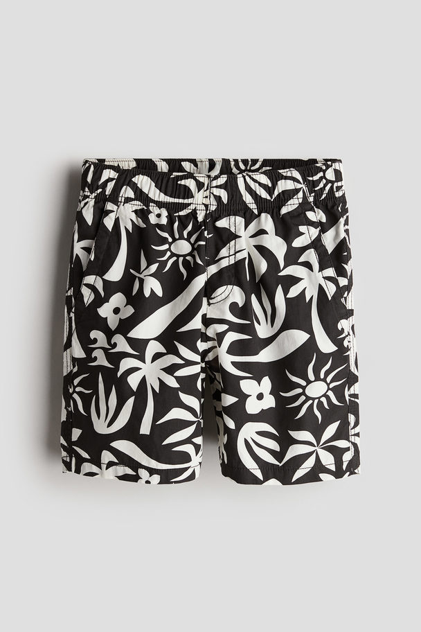 H&M Cotton Pull-on Shorts Black/patterned