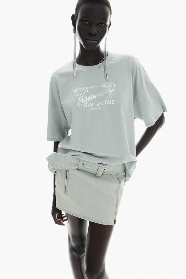 H&M Oversized Motif-detail T-shirt Light Turquoise/visionary