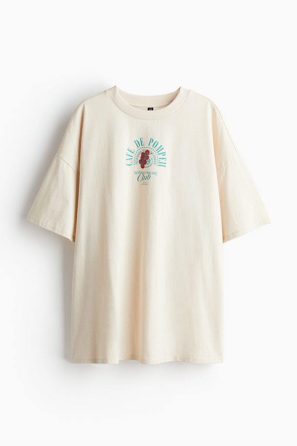 H&M Oversized T-Shirt mit Motivdetail Hellbeige/Cafe de Pompeii