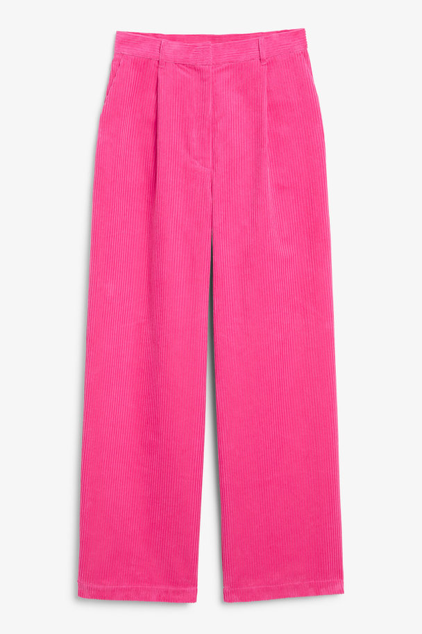 Monki Pink High-waisted Corduroy Trousers Pink Bright