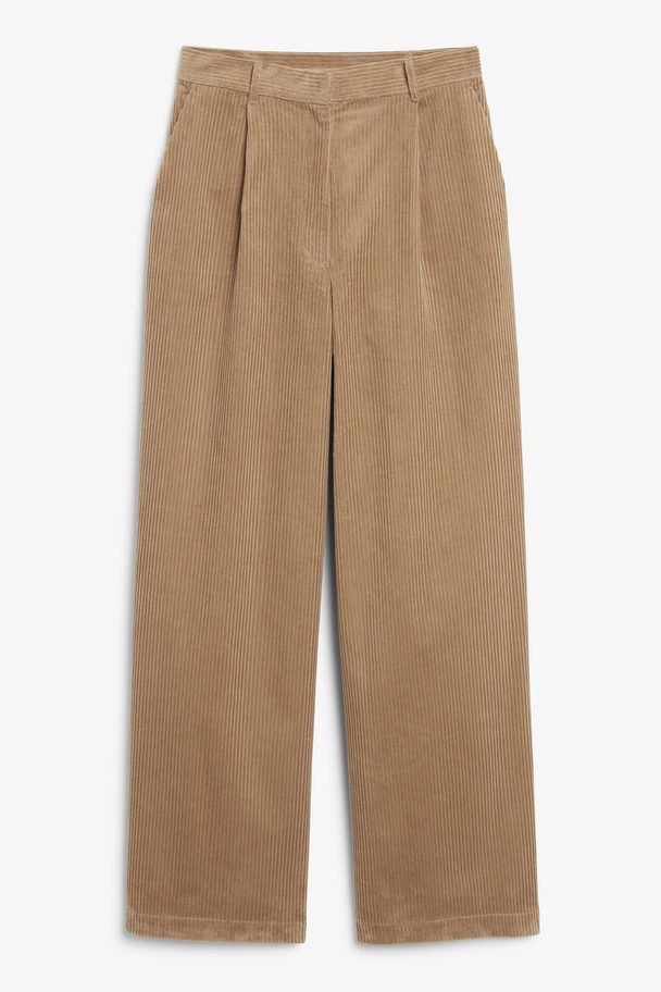 Monki Brown High-waisted Corduroy Trousers Brown Medium Dusty