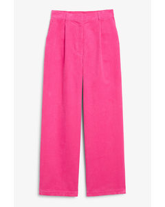 Pink Højtaljede Fløjlsbukser Neonpink