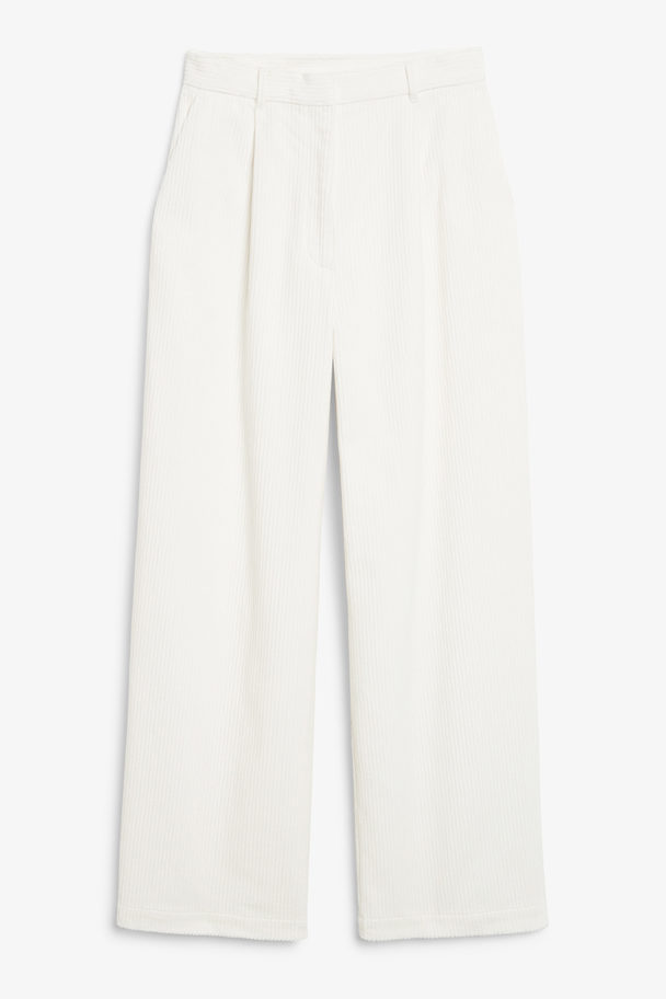 Monki White High-waisted Corduroy Trousers White Dusty Light