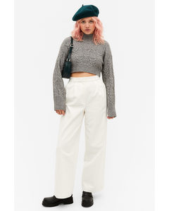 White High-waisted Corduroy Trousers White Dusty Light