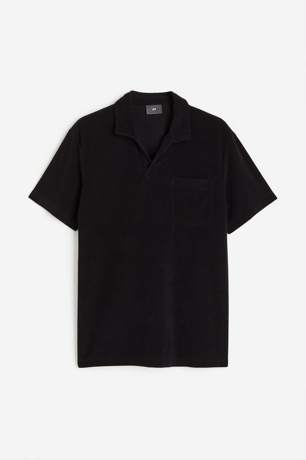 H&M Badstof Poloshirt - Regular Fit Zwart