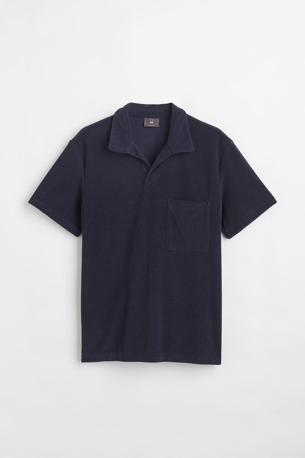 H&M Badstof Poloshirt - Regular Fit Marineblauw