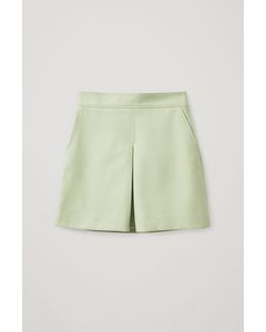 Pleated A-line Wool-cashmere Mini Skirt Green