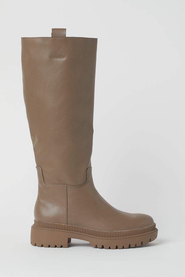H&M Kniehohe Stiefel Dunkles Greige