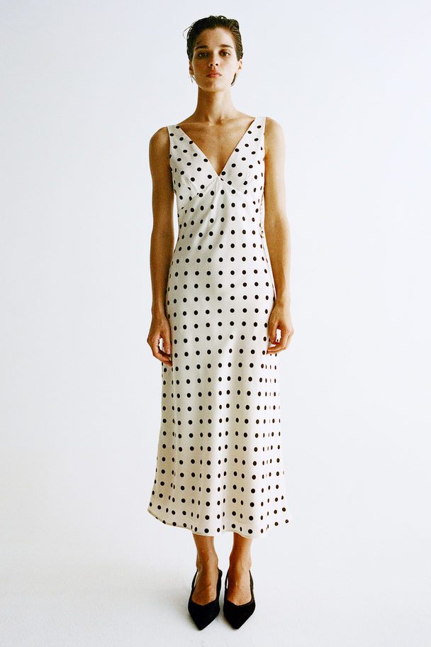 H&M Button-side Dress Cream/spotted