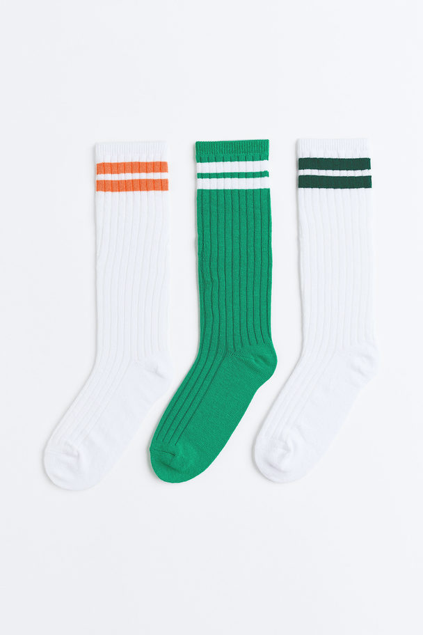 H&M 3-pack Ribbed Sports Socks Green/white