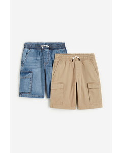 2-pack Cargo Shorts Denim Blue/beige