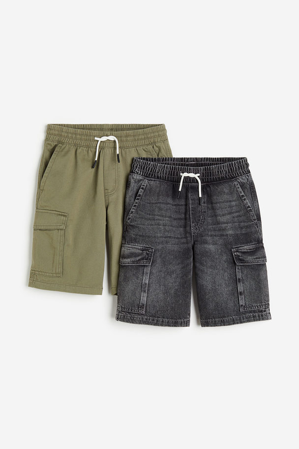H&M 2-pack Cargo Shorts Khaki Green/dark Grey