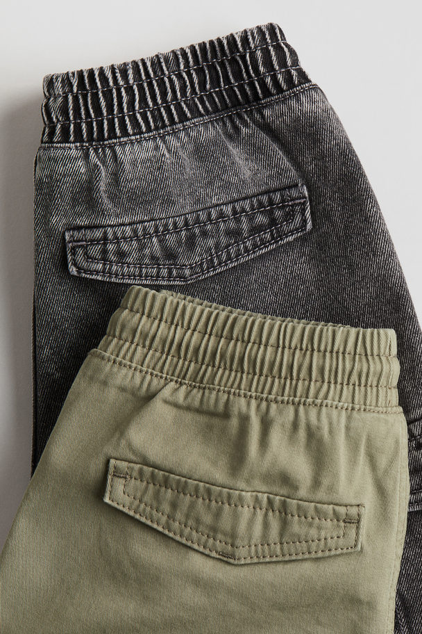 H&M 2-pack Cargo Shorts Denim Grey/khaki Green