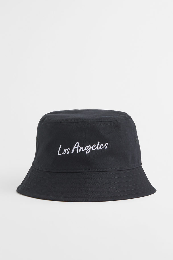 H&M Cotton Twill Bucket Hat Black/los Angeles