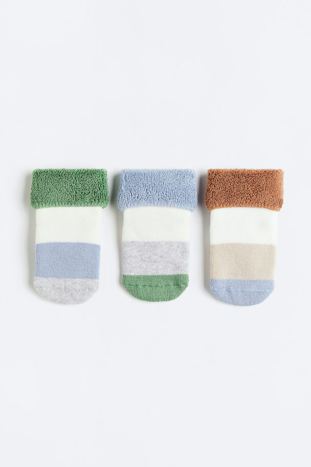 H&M 3-pack Anti-slip Socks Cream/block-coloured