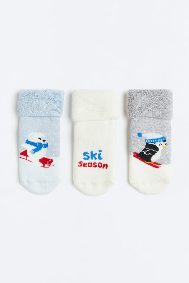 H&M 3-pack Anti-slip Socks Light Blue/polar Bear