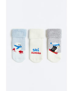 3-pack Anti-slip Socks Light Blue/polar Bear
