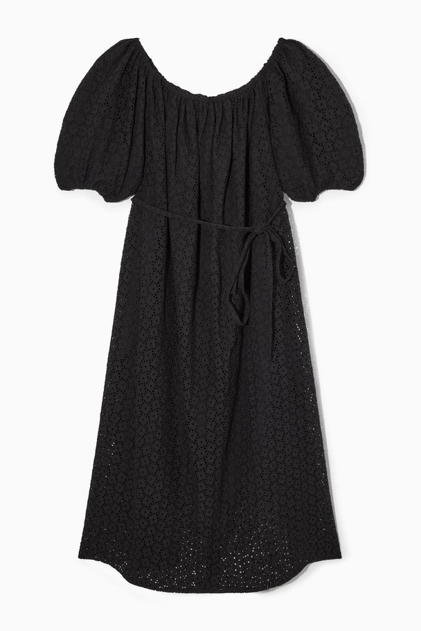 COS Off-the-shoulder Broderie Anglaise Midi Dress Black