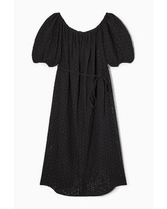 Off-the-shoulder Broderie Anglaise Midi Dress Black