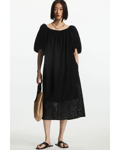 Off-the-shoulder Broderie Anglaise Midi Dress Black