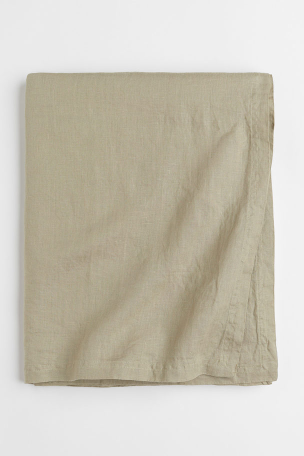 H&M HOME Washed Linen Tablecloth Light Khaki Green