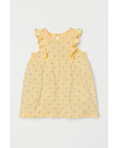 Flounce-trimmed Jersey Dress Light Yellow/floral