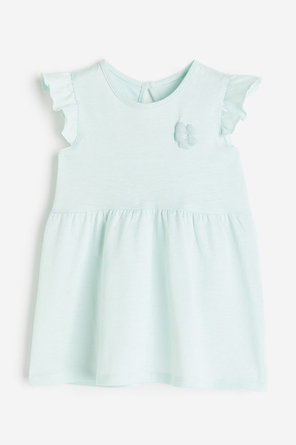 H&M Flounce-trimmed Jersey Dress Mint Green/flower