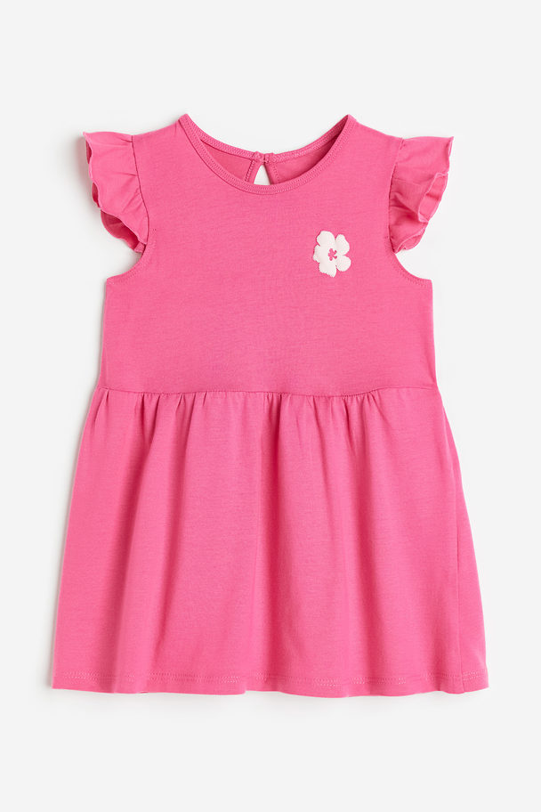 H&M Flounce-trimmed Jersey Dress Pink/flower