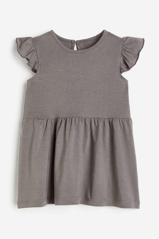 H&M Flounce-trimmed Jersey Dress Dark Grey