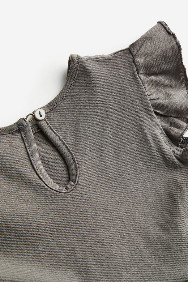 H&M Flounce-trimmed Jersey Dress Dark Grey