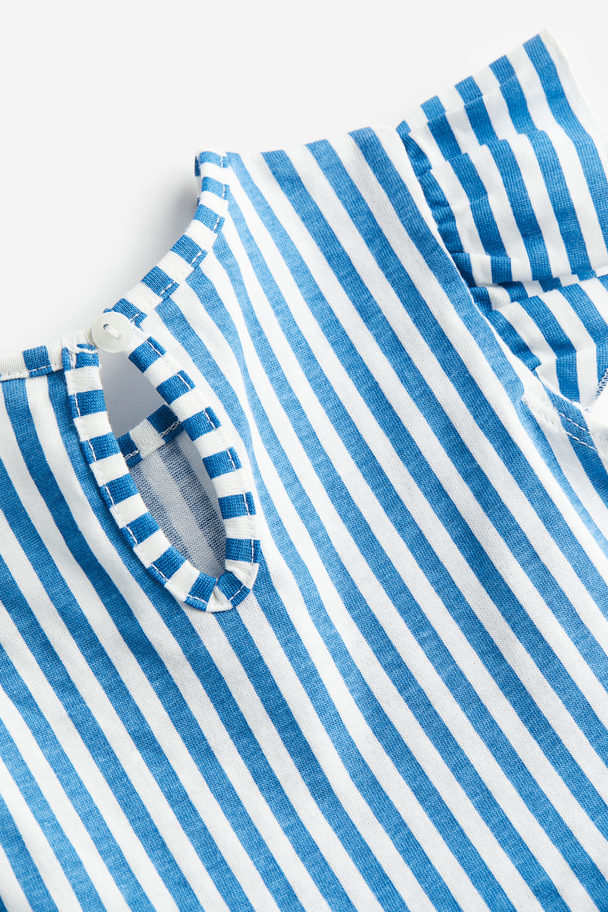 H&M Flounce-trimmed Jersey Dress Blue/striped
