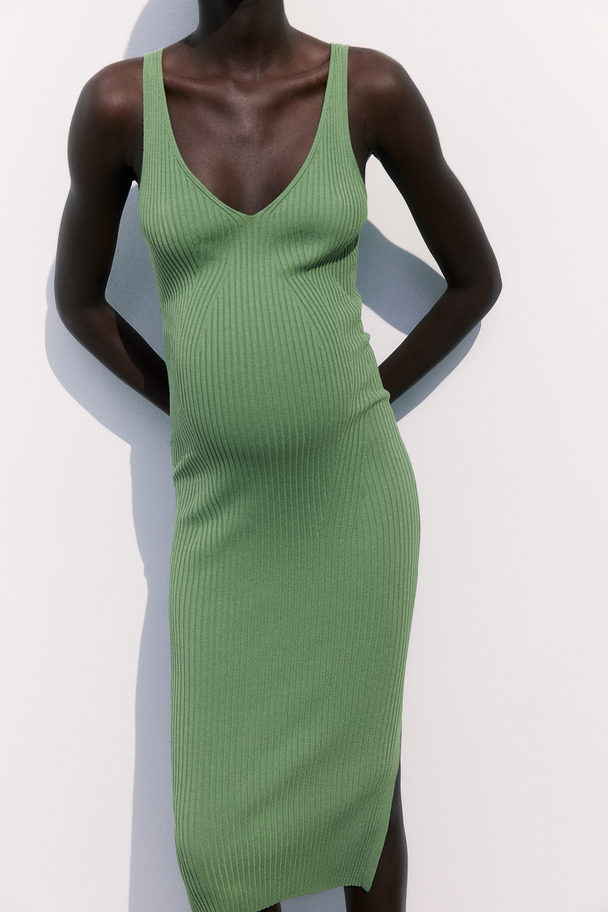 H&M Mama Rib-knit Midi Dress Green