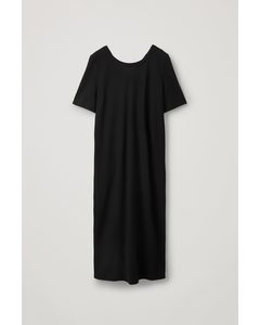 Drawstring Organic Cotton T-shirt Dress Black