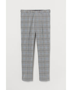 Slim Fit Cigarette Trousers Grey/light Blue Checked